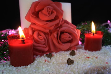 Obraz na płótnie Canvas Decoration Valentine day with photoshoot flower and candle burning