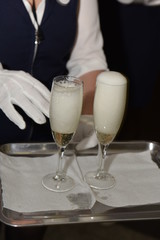 Champagne wine glasses at wedding party