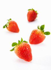 Closeup of strawberries on a white background