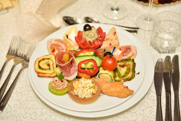 Cold appetizer at wedding in Romania,aperitif,