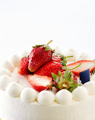 Delicious strawberry cake on white background