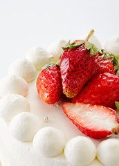 Delicious strawberry cake on white background