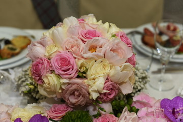 bridal bouquet, white and red roses