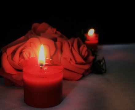 Greeting valentine day with photoshoot flower and candle burning