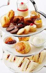 Delicious afternoon tea pastry collection on white background