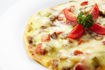 Delicious little pizza on a white background