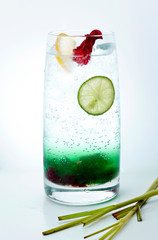 Delicious bubble cocktail drink on white background