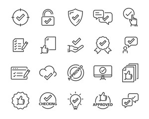 set of checkmark vector line icons, contains such as check, document and more