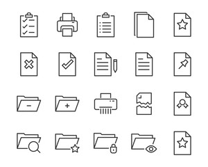 set of document icons, such as files, checkmark, find, search, paper