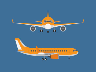 Vector illustration of airplane isolated on blue background 