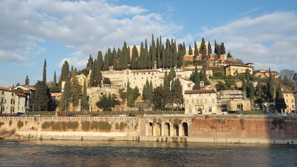 Verona, Italy. The Roman theatre, Saint Pietro Castle and the monastery