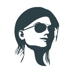 Portrait of beautiful woman in black sunglasses. Short hair.