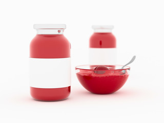 Cooking concept: conserve Jam in glass jar blank label on white background. 3D illustration