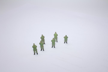 Macro closeup of little green army toys