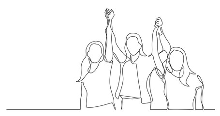 women team of winners holding hands - one line drawing © OneLineStock