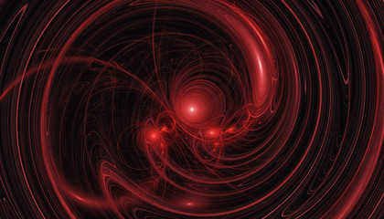 Beautiful red background of glowing particles and circles with depth of field and bokeh. 3d illustration, 3d render