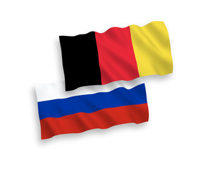 Flags of Belgium and Russia on a white background