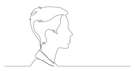 profile portrait of teenage girl with short hairstyle - continuous line drawing on white background
