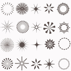 Vector set of sunburst in retro style