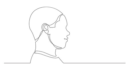 profile portrait of young black man - continuous line drawing on white background