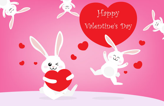 Happy Valentine's Day with cute rabbits. Happy Valentine's day card.