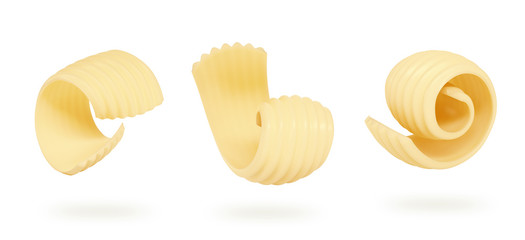 set of Butter curls and roll with Clipping path, 3d illustration.