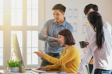 Startup teamwork diversity and Inclusion concept : Business Team Coworker working planning with colleague in office. 