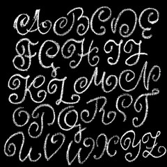 Chalk curly font. Grunge script on chalkboard. Vector calligraphy illustration.