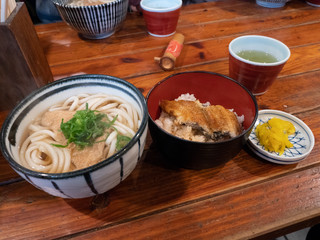 tofu udon with eel rice and green tea