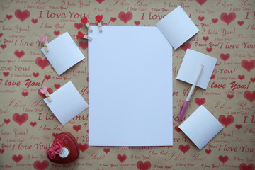 Valentine message on mock up paper on beautiful background. Valentines Day concept