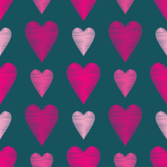 Fototapeta na wymiar Seamless pattern with decorative hearts with a dashed texture. Valentine's day. Vector illustration. Can be used for wallpaper, textile, invitation card, web page background.