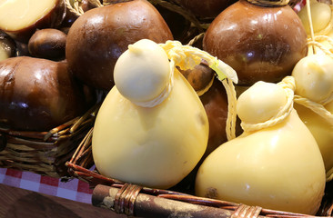 forms of typical Italian cheese called caciocavallo