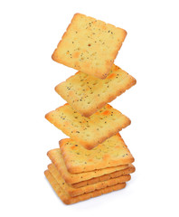 seaweed biscuits fall down isolated on white background