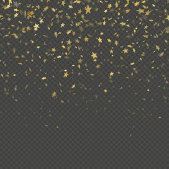 Gold star confetti rain festive pattern effect. Golden volume stars falling down isolated on background. EPS 10 vector file