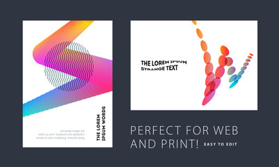 Naklejka premium Design of brochure smooth soft template. Creative abstract set, annual report, horizontal cover, flyer in A4 with colourful lines waves for branding, exhibition. Business vector presentation.