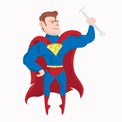 Super hero gold the repair tools vector icon . Super plumbing man illustration design