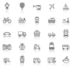 Vehicle line icons with reflect on white background