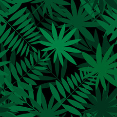 Green Palm leaves Pattern Seamless on a black background