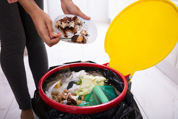 Woman Throwing Cake In Trash Bin