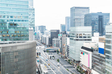 urban city skyline view in Ginza, Tokyo, Japan