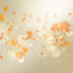 Gold autumn bokeh background with maple autumn leaves. EPS 10