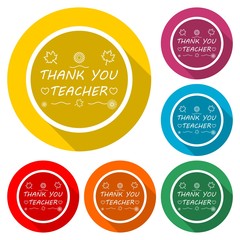 Thank You Teacher on blackboard background, Teacher's Day icon or logo, color set with long shadow