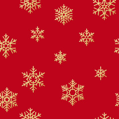 Naklejka na ściany i meble Seamless pattern with golden snowflakes on red background for Christmas or New Year holidays. EPS 10