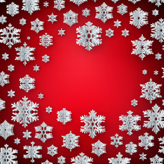 Fototapeta na wymiar Christmas decoration card template made of paper snowflakes with copyspace. EPS 10