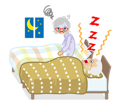 snoring man disturbs woman's sleep at night clip art preview
