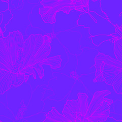 Fototapeta na wymiar Vector hand drawn tropical seamless pattern. Abstract exotic plants in bright trendy neon colors. Hand drawn flowers. Textile print.