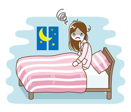 recommend clip art: Young woman suffering insomnia - sleep problem, contour style