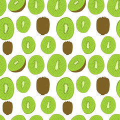Vector seamless pattern with kiwi fruit isolated on white background. Exotic tropical fruits. Hand drawn  kiwi clip art in cartoon style. Textile print.