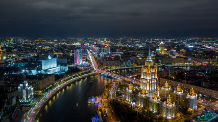 Obraz premium Moscow City with Moscow River, Moscow skyline with the historical architecture skyscraper, Aerial view, Russia.