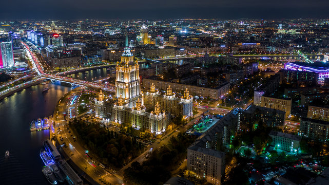 Moscow City with Moscow River, Moscow skyline with the historical architecture skyscraper, Aerial view, Russia. © Kalyakan